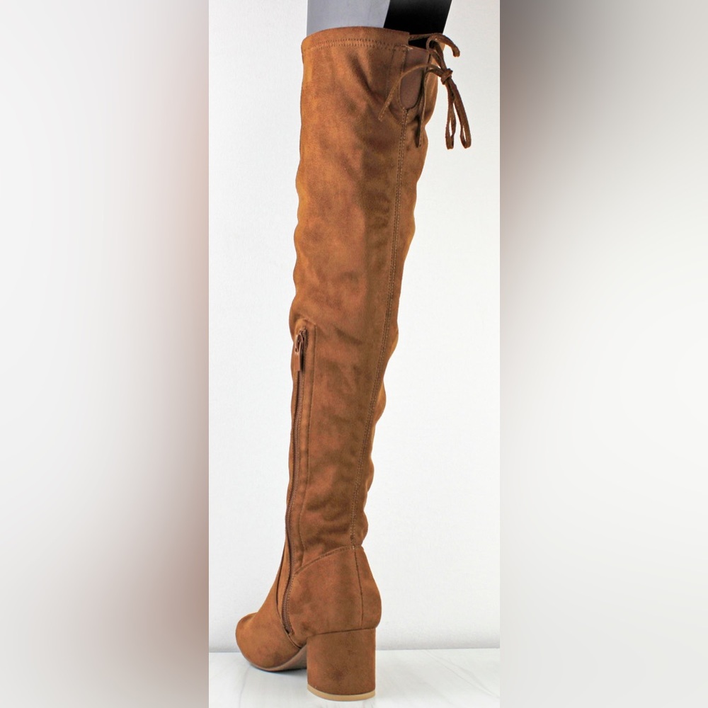Lucy 1 Women's Suede Knee High Block Heeled Boots - Picture 2 of 3